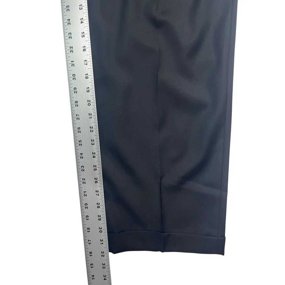 Zanella Italy 38x32 Black Pants Brad Pleated High Waisted Wool Wide Leg Cuffed